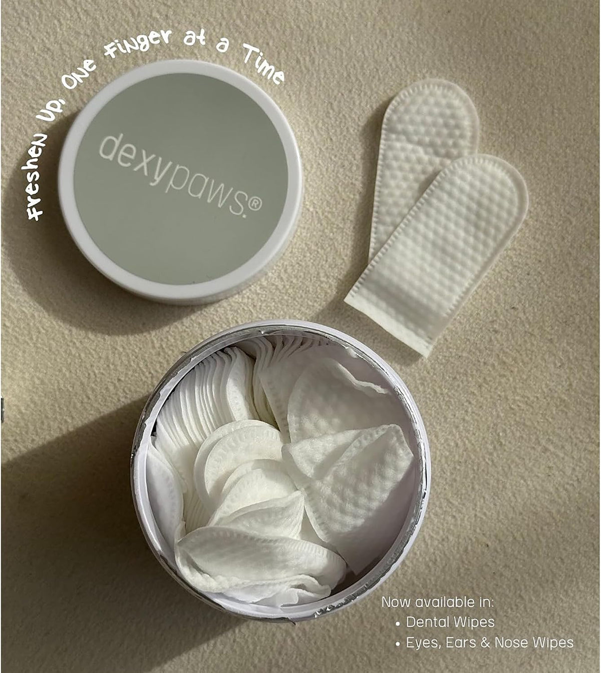 Dexypaws tear stain and ear wax removal wipes container close up packaging