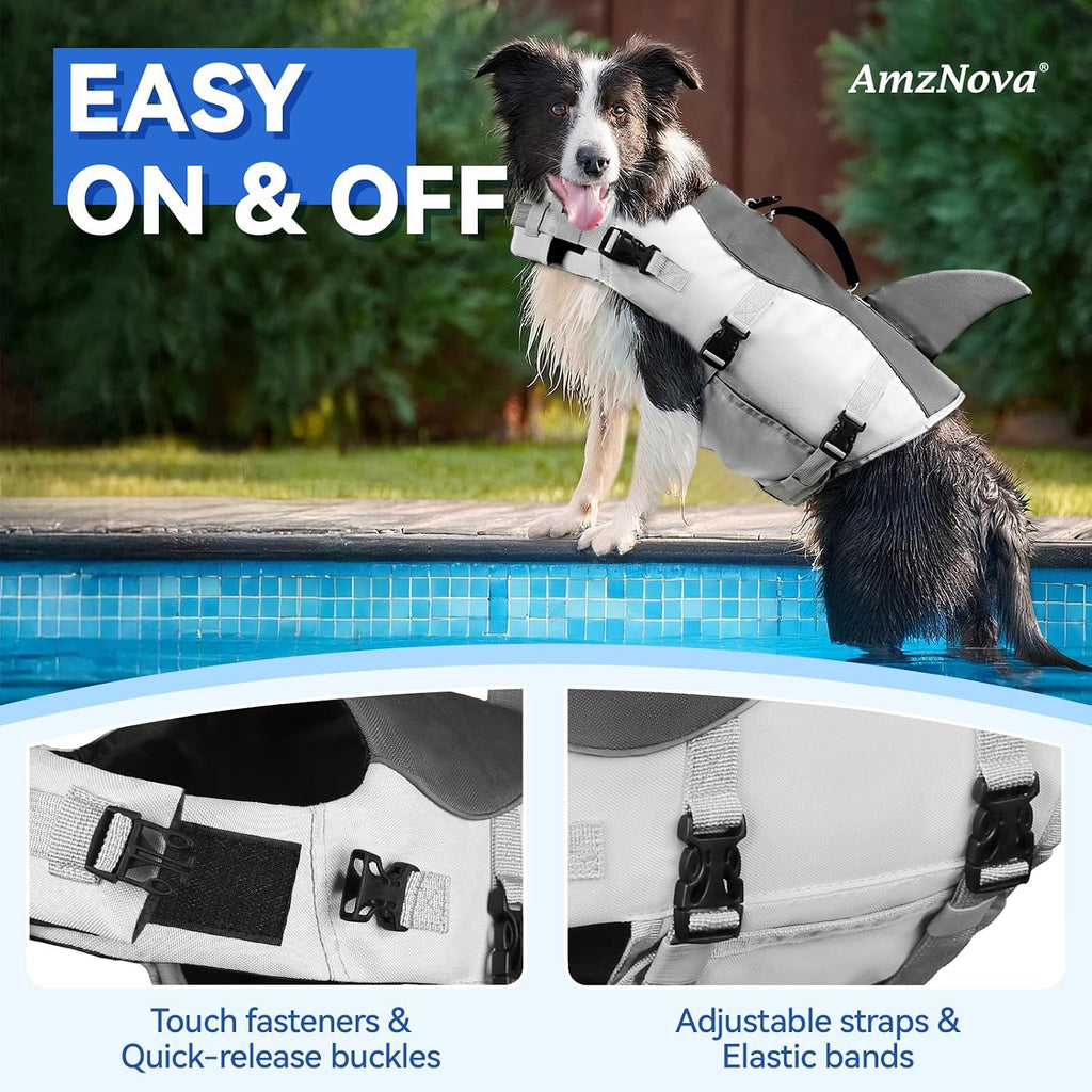AMZNOVA grey dog life jacket reflective stripes visibility