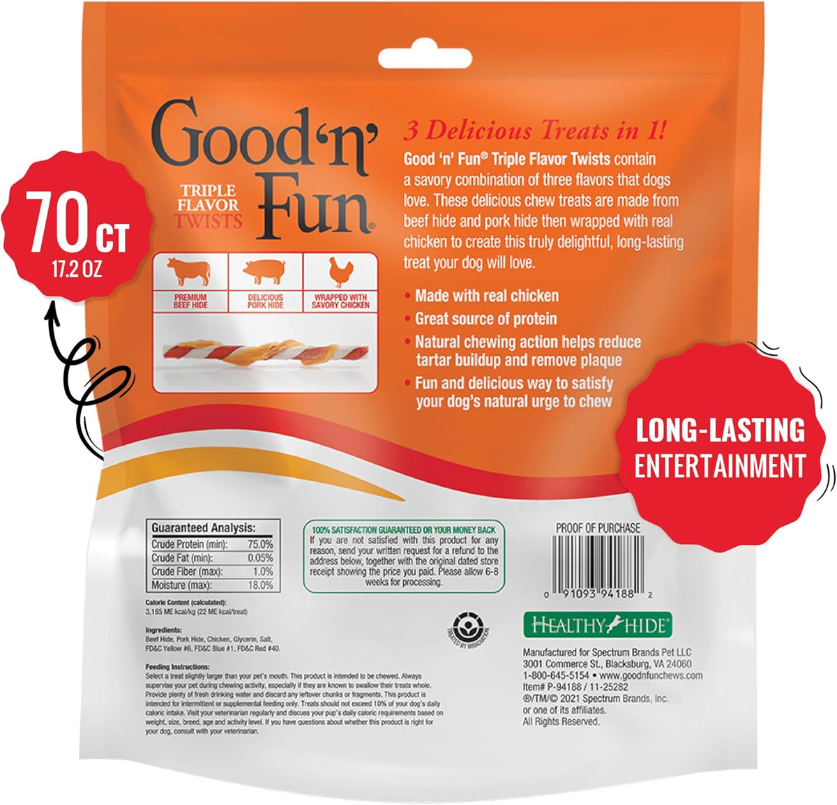 Good 'n' Fun dog chews twisted shape with visible real chicken wrap details.