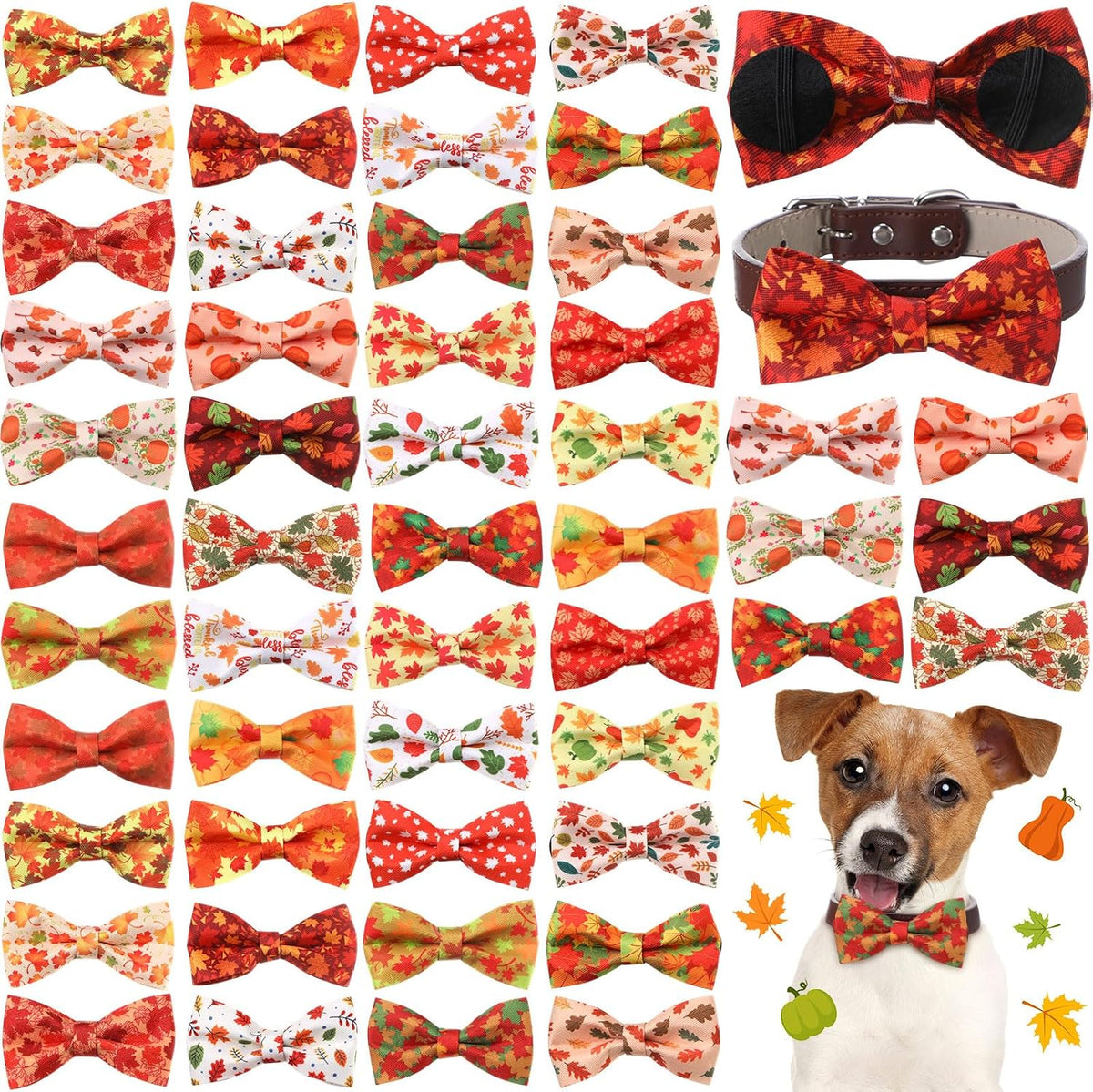 Hillban 50 Pcs Dog Collar Bow Ties, Adjustable Pet Bow Accessories with Elastic Bands, Grooming, Photo Props & Costume Decorations for Small to Medium Dogs - Image 12