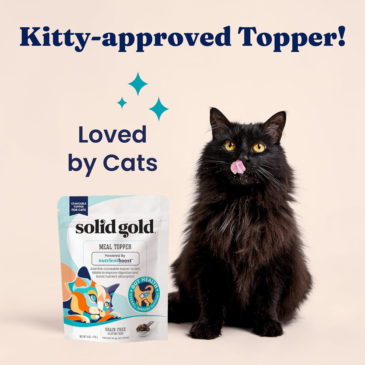 Side view of Solid Gold NutrientBoost 16 ounce cat food topper
