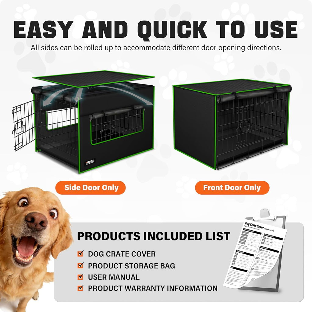 GUYISS universal fit dog cage cover with all four sides rolled up for maximum airflow.