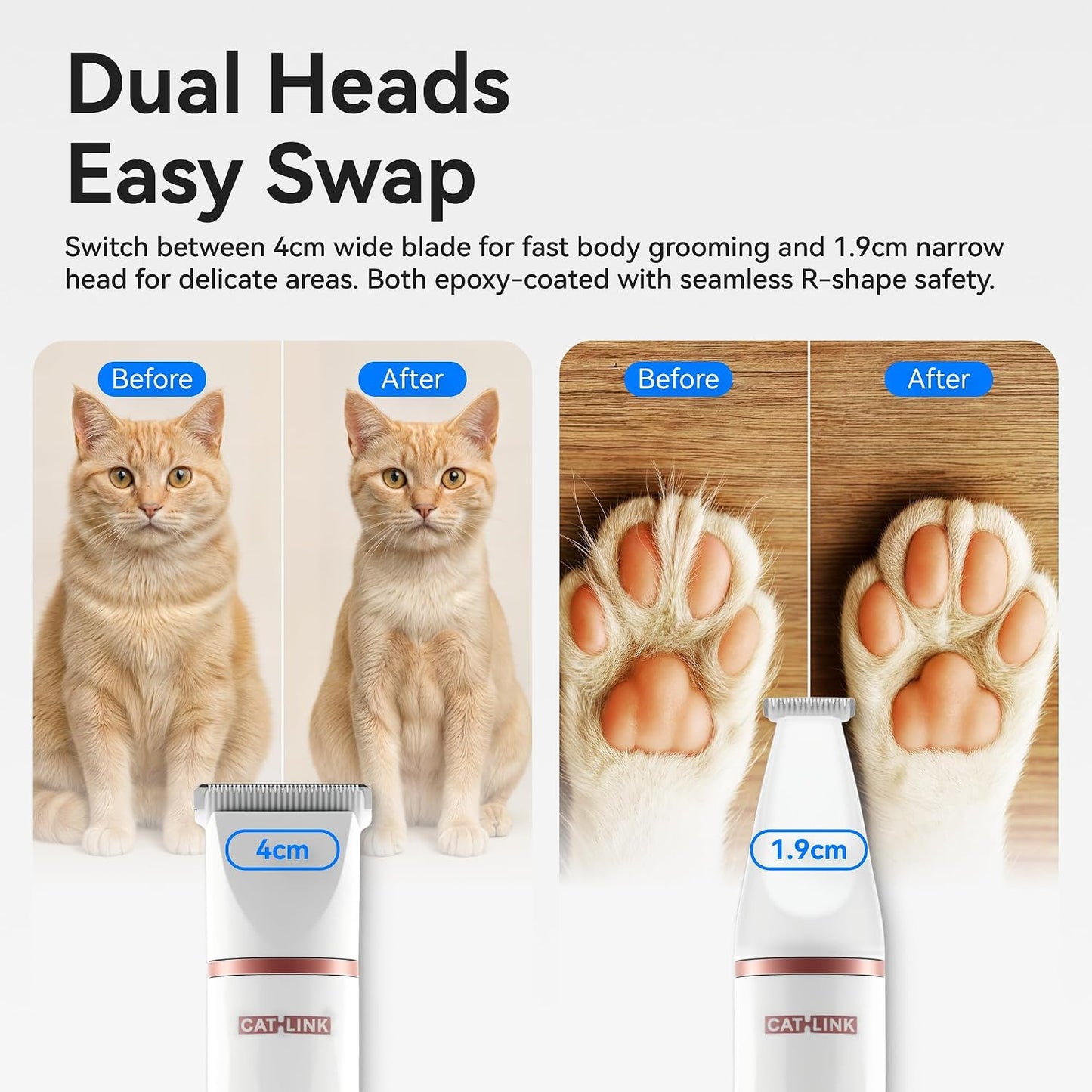 CATLINK cordless cat shaver showing the IPX7 waterproof body being rinsed under running tap water.