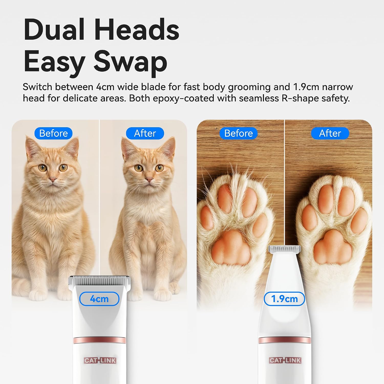CATLINK cordless cat shaver showing the IPX7 waterproof body being rinsed under running tap water.