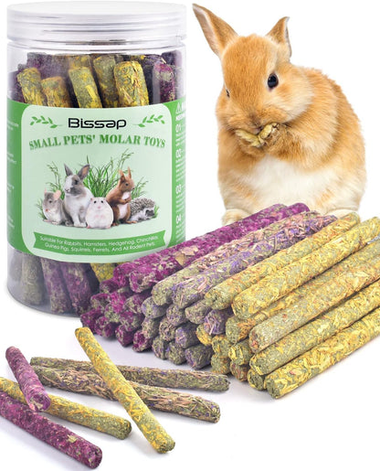 Bissap 36 Pieces Rabbit Chew Sticks front view of airtight packaging jar containing mixed flower treats.