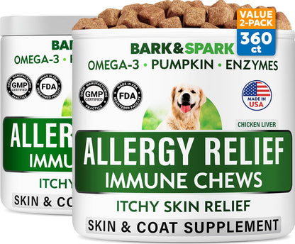 BARK&SPARK Dog Allergy Relief Soft Chews for Skin Health & Seasonal Allergies - Anti-Itch Supplement w/Omega-3, Quercetin & Bromelain Immune Treats for Dry Skin & Hot Spots - Chicken Liver - 180ct - Image 12