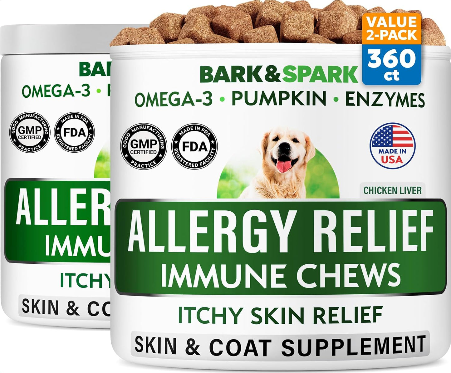 BARK&SPARK Omega 3 for Dogs - 180 Fish Oil Treats for Dog Shedding, Skin Allergy Chews, Itch Relief, Hot Spots Treatment - Joint Health - Skin and Coat Supplement - EPA & DHA Fatty Acids - Salmon Oil - Image 9