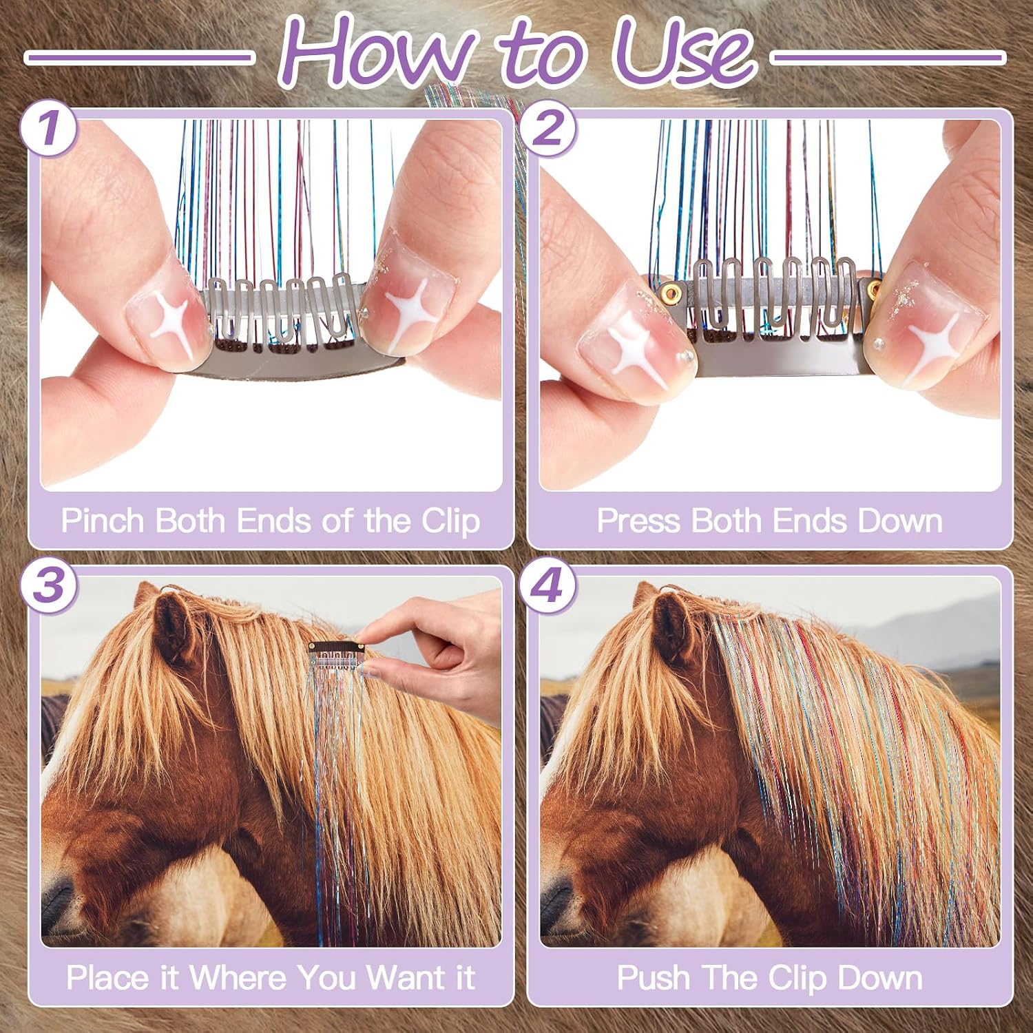 Demonstration of Juexica clip in extensions on a horse mane