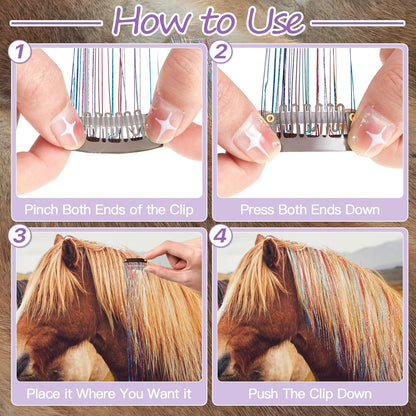 Demonstration of Juexica clip in extensions on a horse mane