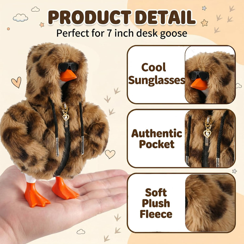Miniature sunglasses and gold necklace accessories for tabletop goose figurine
