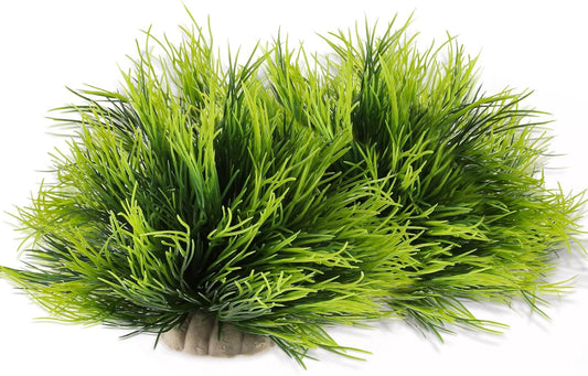 FdcLixuvol artificial aquarium plants front view showing two green plastic fish tank decorations with heavy bases