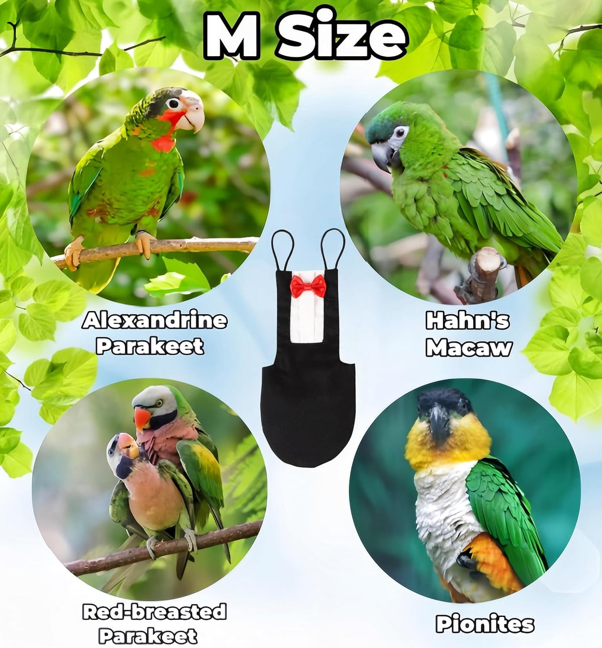 Bird Diapers Bird Harness Tuxedo Flight Suits with 80in Flying Leash Parrot Nappy with Waterproof Inner Layer Urine Wet Suite for Cockatiel Conure Parakeet Macaw Budgie-Black,M - Image 9