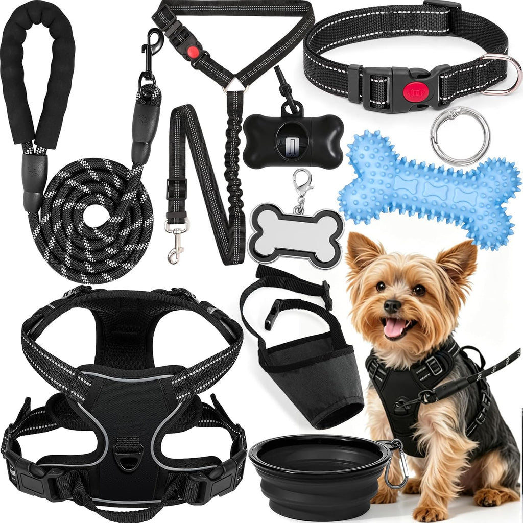 No Pull Dog Harness Adjustable Collar & Leash Set - Dog Halter Harnesses Collapsible Bowls & Poop Bag Dispenser Muzzle ID Tags Toys Fits Small Medium Large Dogs (Pink-M) - Image 12