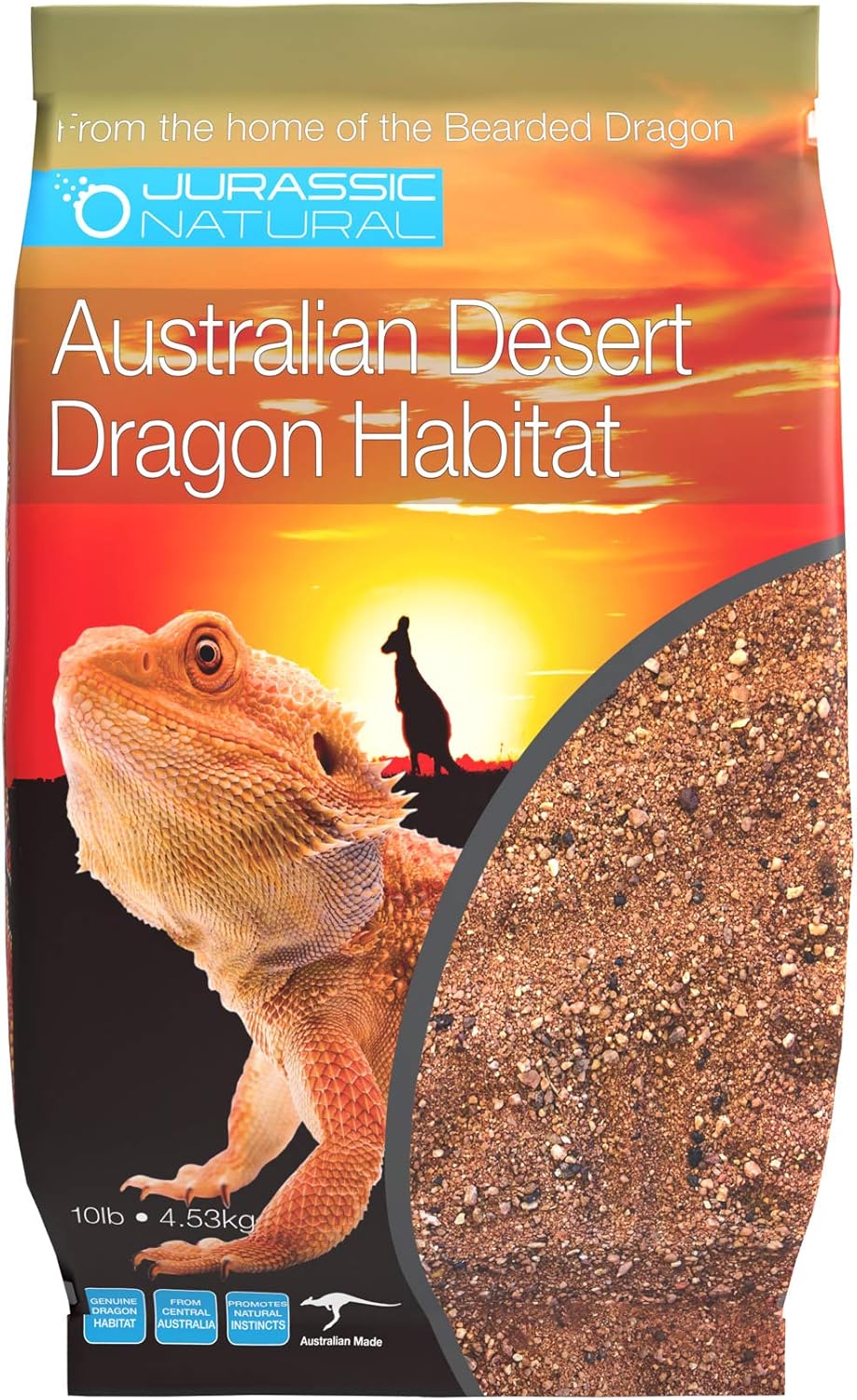 JurassicNatural desert reptile bedding bag packaging highlighting natural digging benefits.