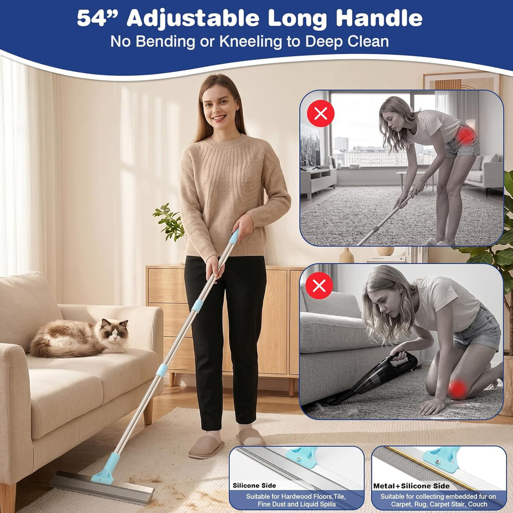Finvizo pet hair remover broom with adjustable handle on carpet