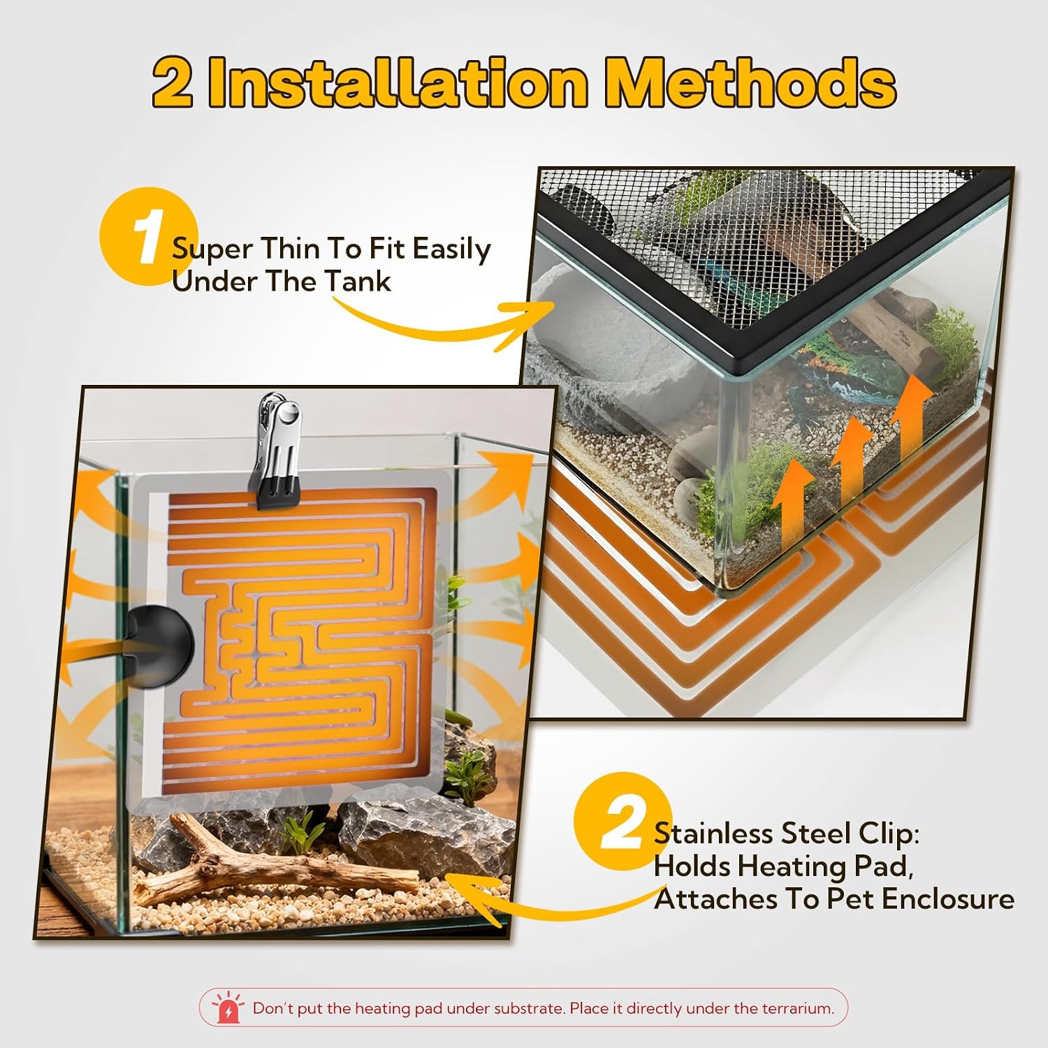 NWUNJ reptile warming mat package showcasing the complete set with stainless steel installation clips.