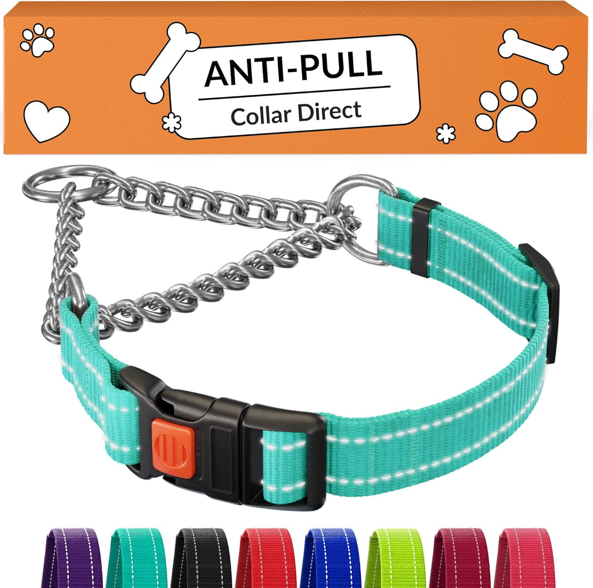 CollarDirect Martingale Dog Collar Heavy Duty Nylon Slip Collars for Small Medium Large Dogs [Stainless Steel Chain and Quick Release Buckle, Reflective, Pink, L, 17"-22"] - Image 11