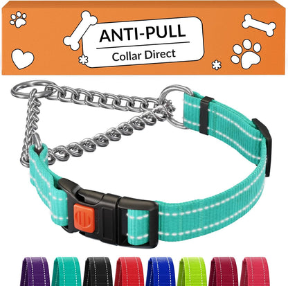 CollarDirect Martingale Dog Collar Heavy Duty Nylon Slip Collars for Small Medium Large Dogs [Stainless Steel Chain and Quick Release Buckle, Reflective, Pink, L, 17"-22"] - Image 11