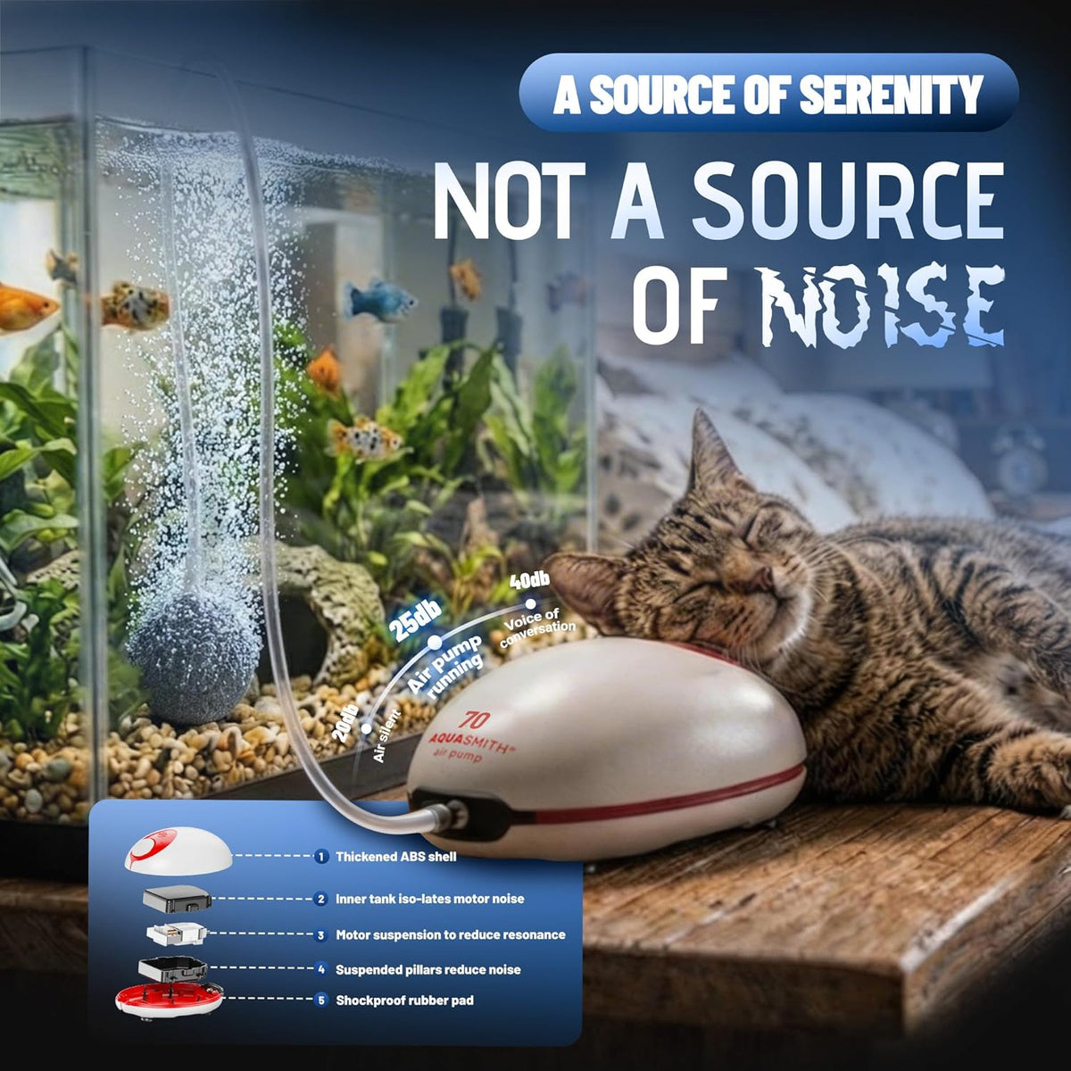 Aquasmith aquarium aerator with adjustable airflow knob