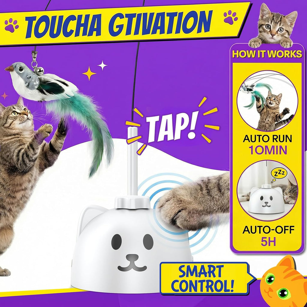 Catpick Joy self play pet enrichment toy with multiple replaceable feather refills.