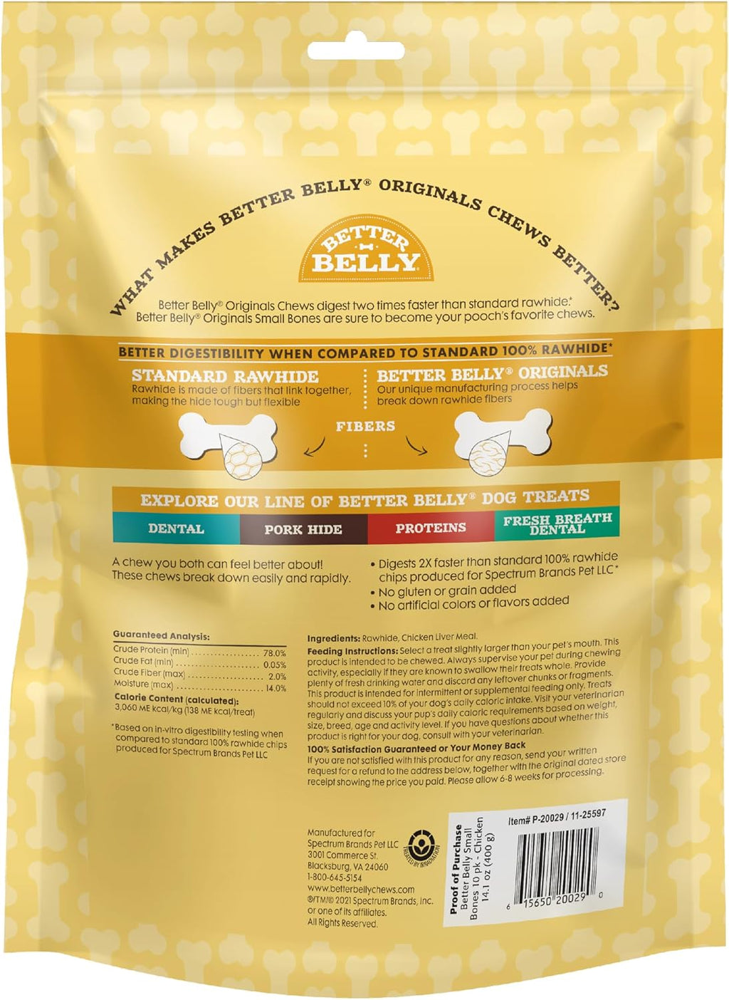 Better Belly highly digestible small rawhide dog bones infused with natural chicken liver flavor