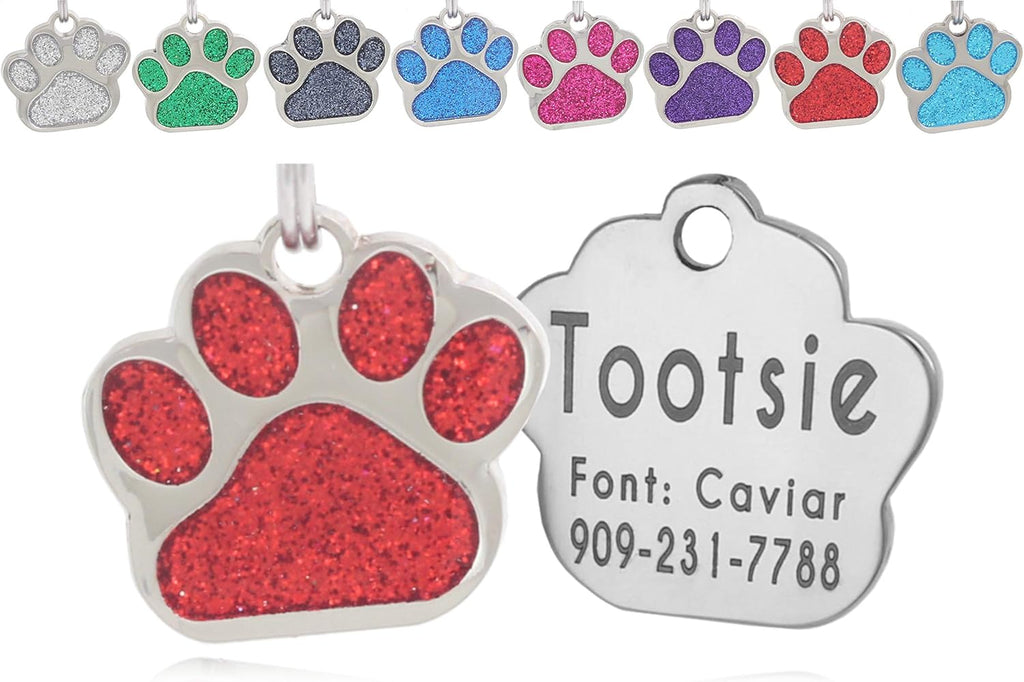 Laser Etched Stainless Steel Pet ID Tags Custom Personalized for Dog & Cat Paw Print Bone Round Tag (Glitter Pink) - Image 14