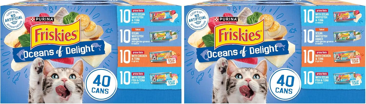 Purina Friskies Wet Cat Food Variety Pack, Oceans of Delight Flaked and Prime Filets - (Pack of 40) 5.5 oz. Cans - Image 12