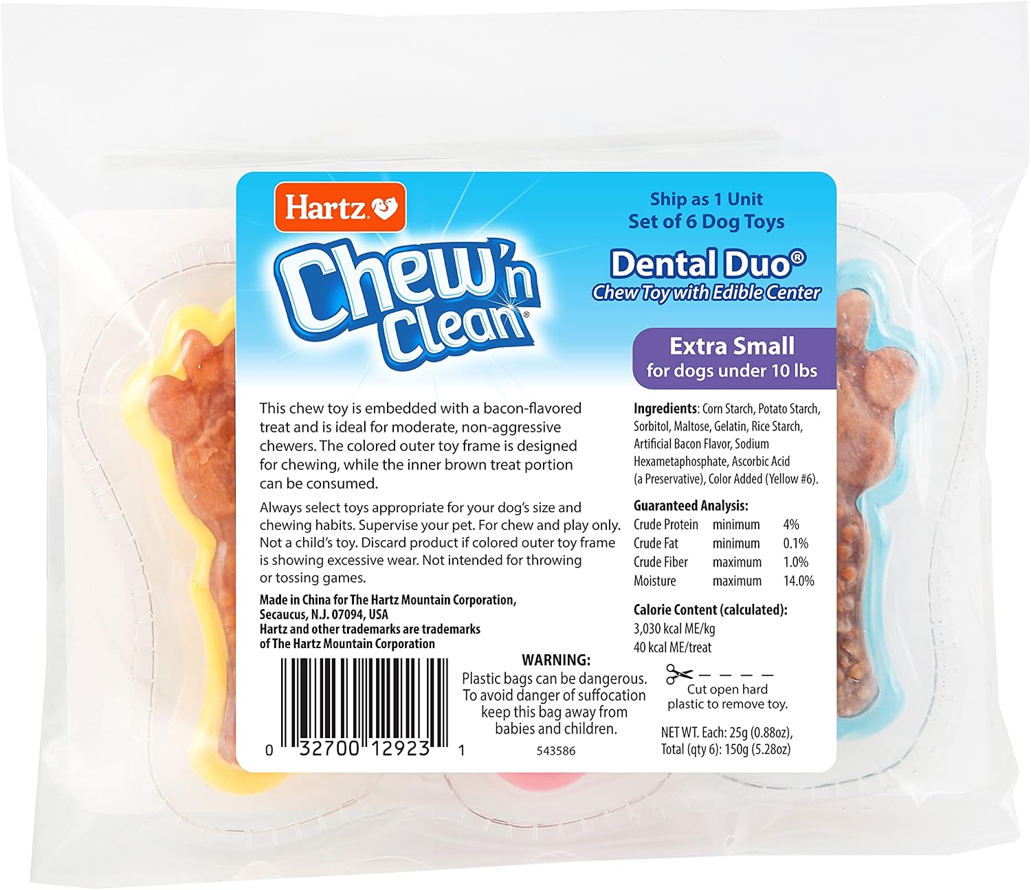Hartz Chew 'n Clean Dental Duo Dog Treat & Chew Toy, Color Varies, Extra Small, 6 Count - Image 9