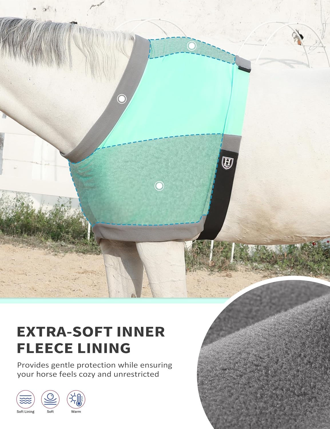 Harrison Howard anti rub protector on a horse showing fleece padding on withers.