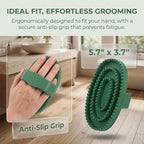 Close up of ergonomic rubber grip on the Ftwtailwise pet bathing massage brush.
