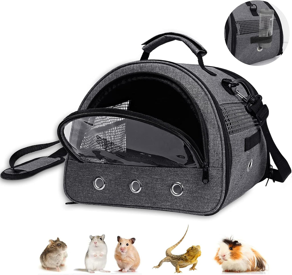 Guinea Pig Carrier, Small Pet Hamster Carrier Bag, Rabbit Bunny Travel Carrier Outdoor Handbag, Breathable Carrier for Small Animals with Water Bottle Holder & Removable Liner (Grey-Large) - Image 9