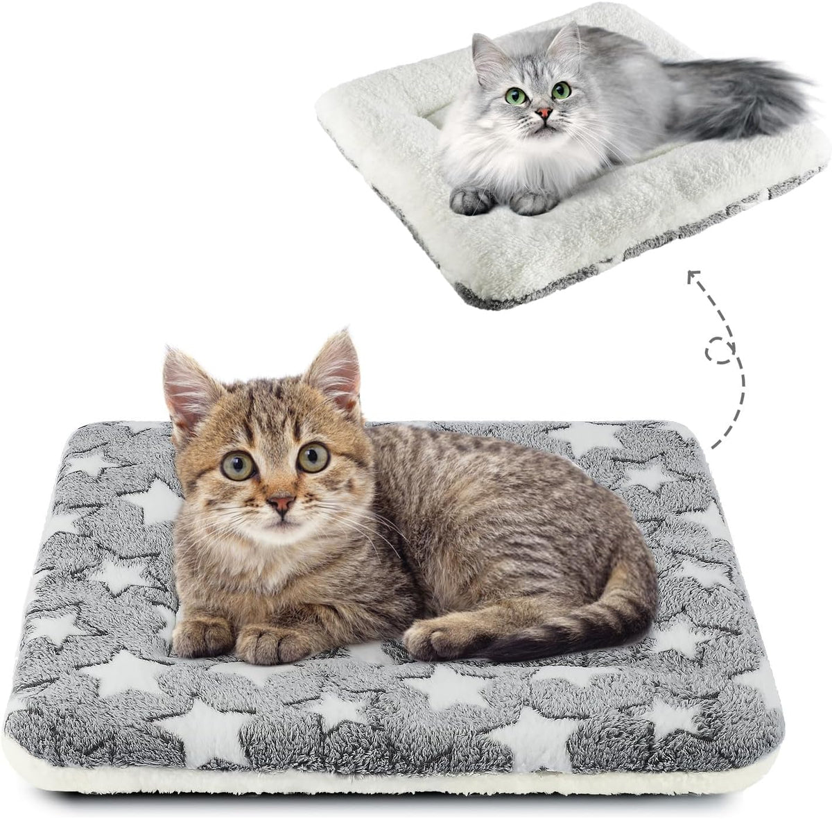 Mora Pets ultra soft dog crate pad front view showing grey star print pattern.