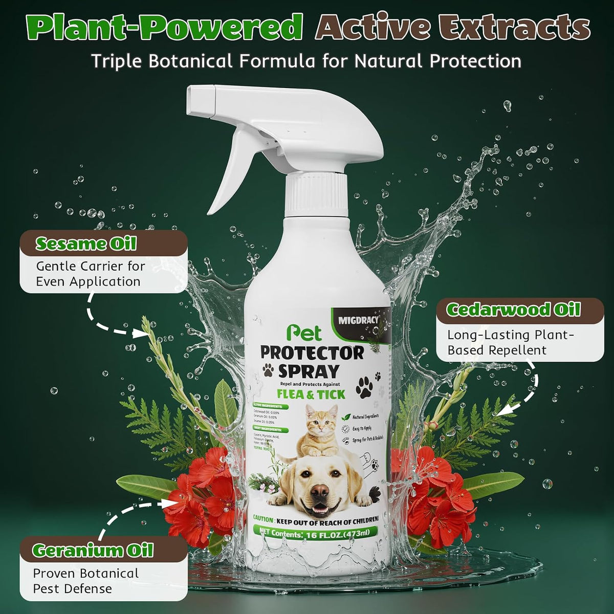 Migdracy pet repellent spray application on dog bedding