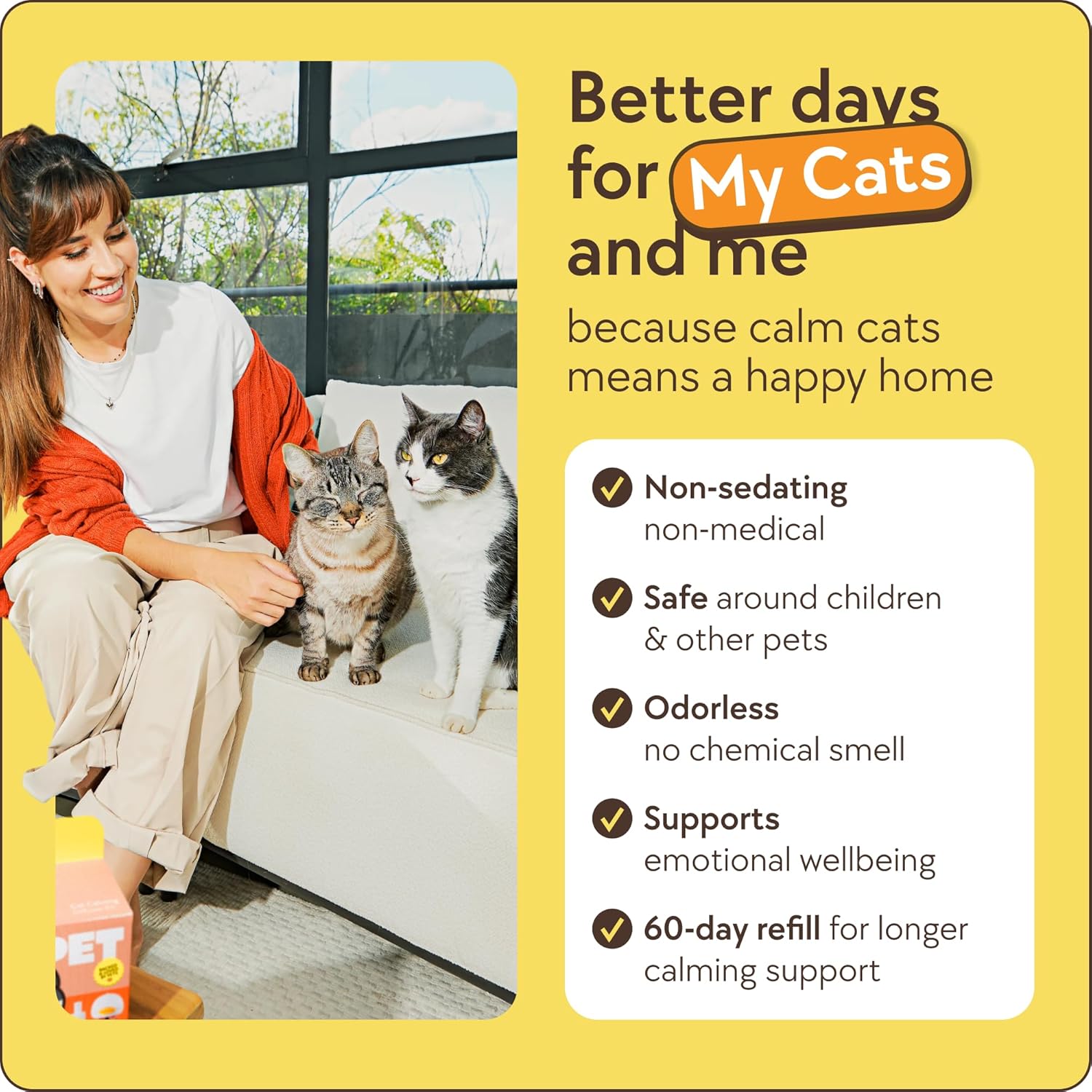 Drug free dual pheromone solution for stressed cats.