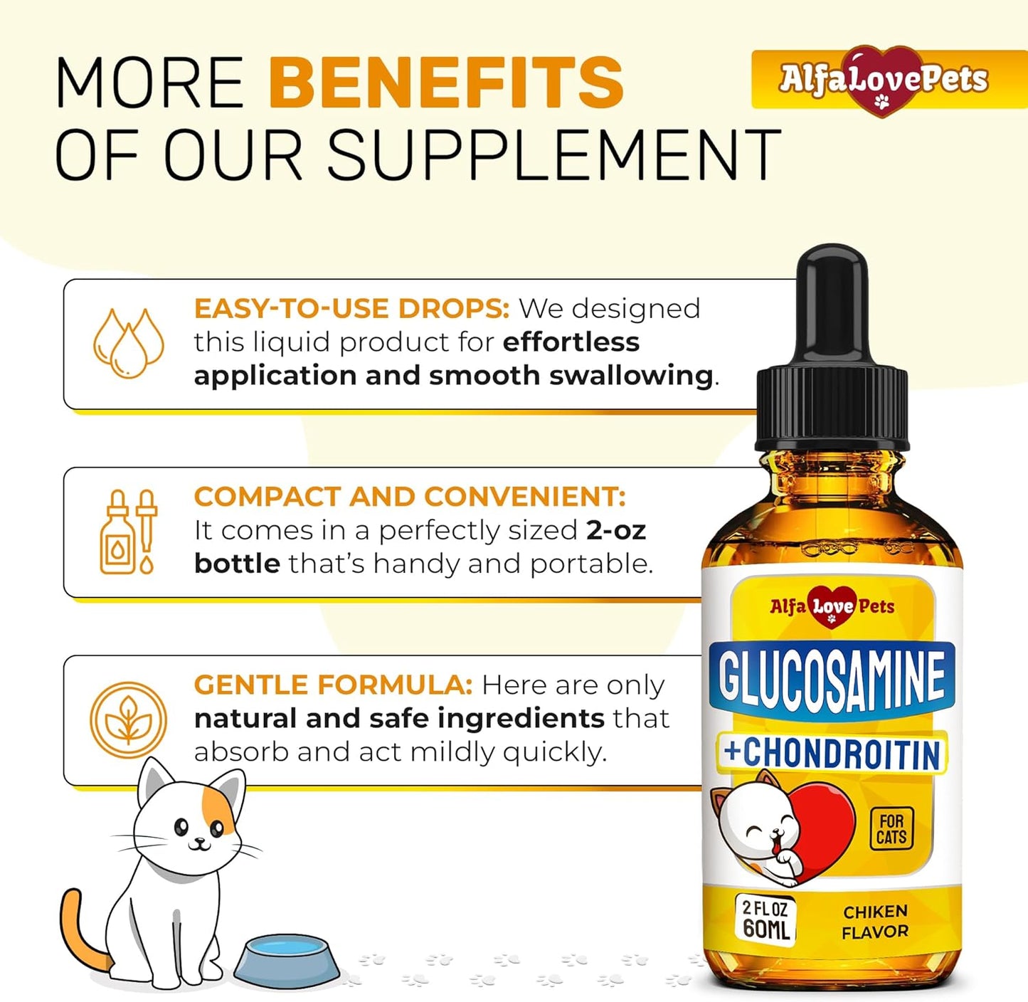 Liquid supplement for cat hip and joint mobility
