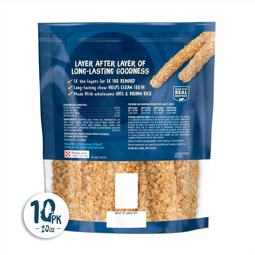 Purina Busy Rawhide Small/Medium Breed Dog Bones, Chewnola with Oats & Brown Rice - 10 ct. Pouch - Image 10