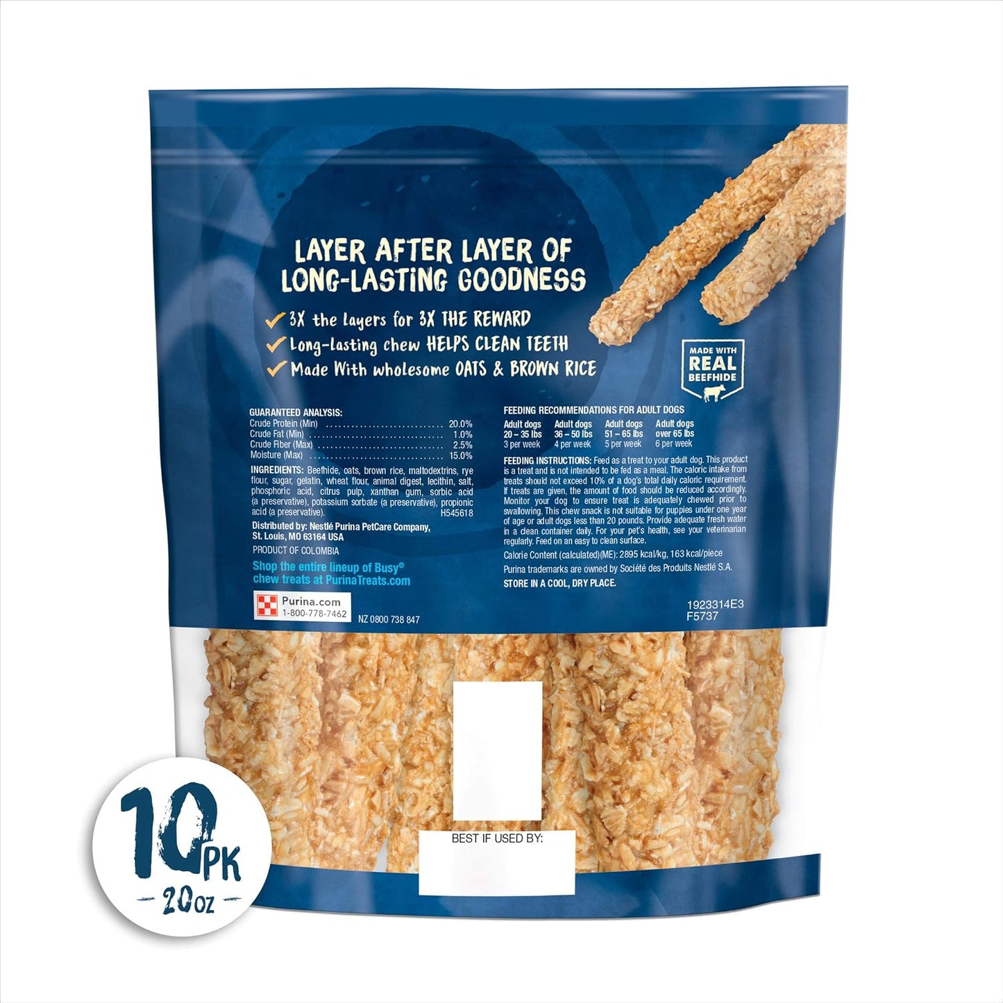 Purina Busy Rawhide Small/Medium Breed Dog Bones, Chewnola with Oats & Brown Rice - 10 ct. Pouch - Image 10