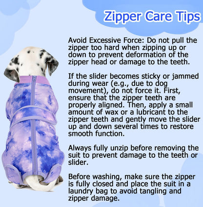 Lukovee Recovery Suit for Dogs, Zipper On Recovery Suit for Female Male Dog, Onesie Abdominal Wounds Cone E-Collar Alternative Prevent Licking Spay Recovery Suit (Small, Purple Tie-dye) - Image 9