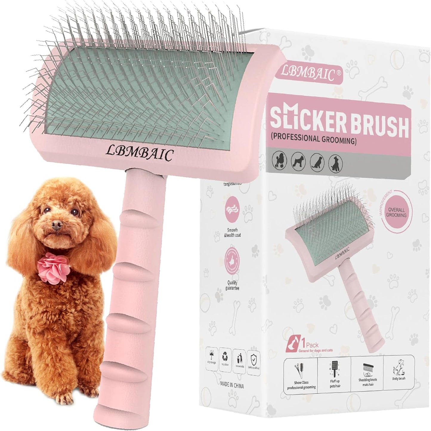 Slicker Brush for Poodles and Goldendoodles - Curved Brush for Thick, Fluffy, Shedding Fur on Dogs and Cats - Soft, Gentle Pins for Grooming (Blue) - Image 11