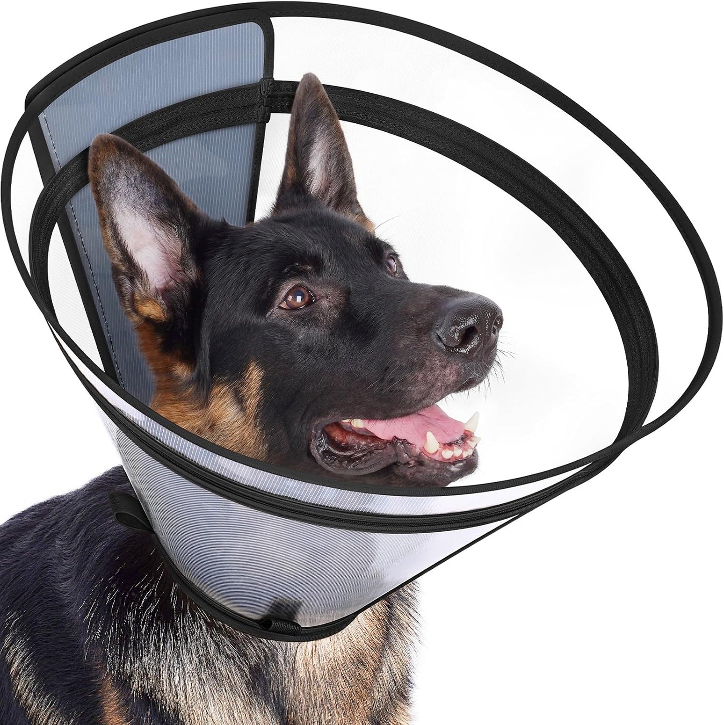 Didopet clear protective pet cone variant showing complete adjustable assembly