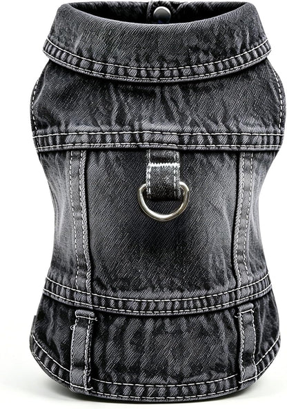 Dog Jean Jacket, Blue Denim Shirt Classic Lapel Vest Coat Costume Puppy T-Shirt, Comfort Tank Top Cool Apparel, Washed Pet Clothes for Dogs Boy Girl (with D-Ring, Medium) - Image 12