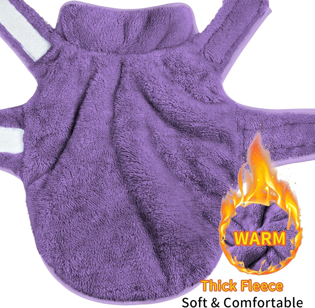 Reversible fleece dog jacket showing two soft textures.