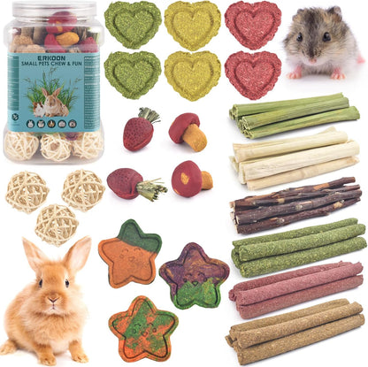 ERKOON 33PCS Bunny Chew Toys for Rabbits Teeth, Natural Rabbit Toys Apple Wood Sticks, Carrot, Timothy Grass Treats for Small Pets, Hamster, Chinchilla, Guinea Pig Dental Care and Treat Teething Toys - Image 9