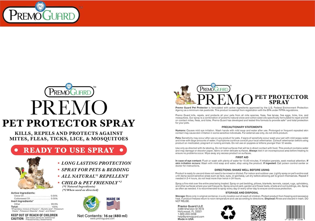 Premo Guard Pet Protector Spray bottle held in hand