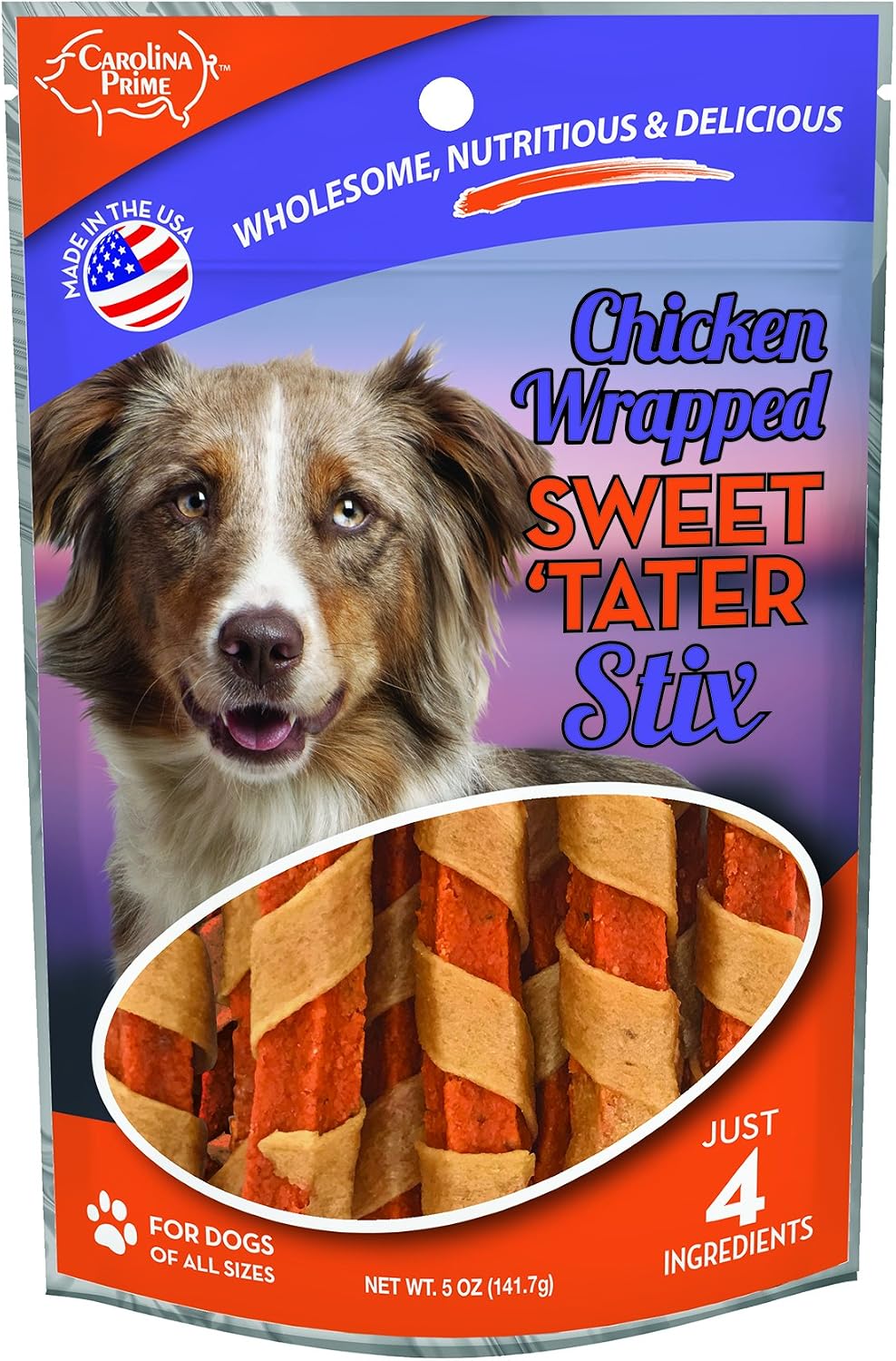 Resealable pouch of Carolina Prime Pet salmon jerky