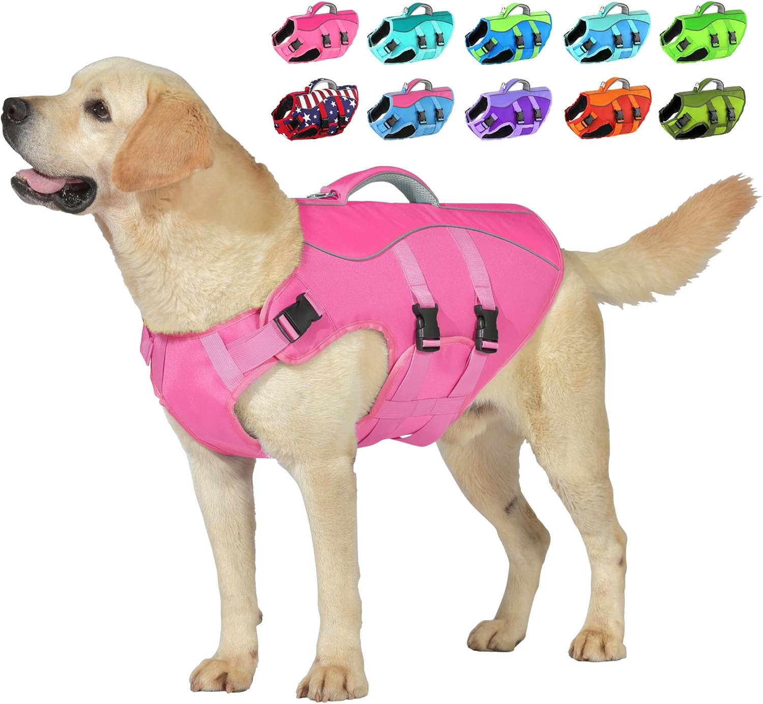 Petglad dog life jacket front view high buoyancy pet swim vest pink