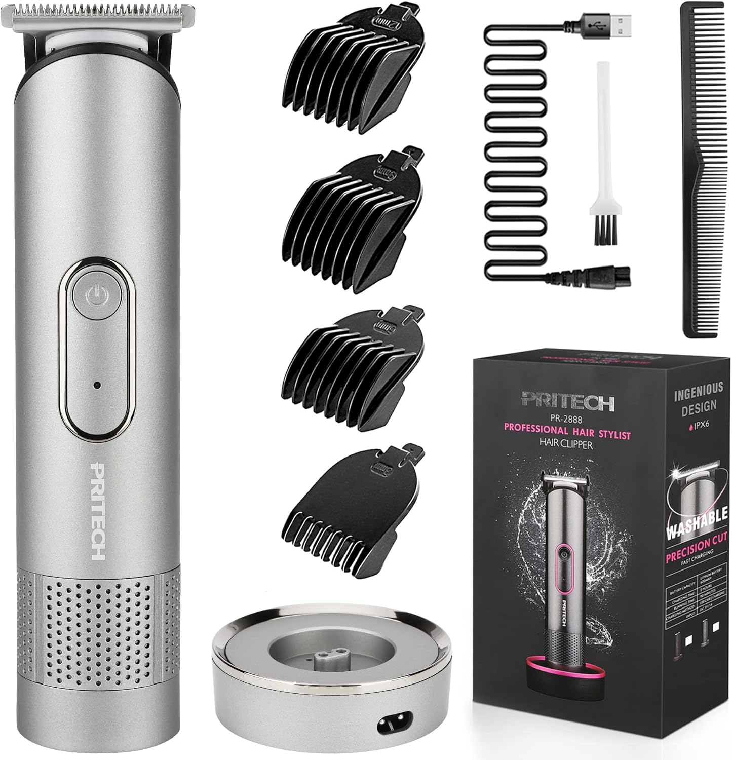 PRITECH beard trimmer for men front view showcasing the nebula gray finish and ergonomic handle