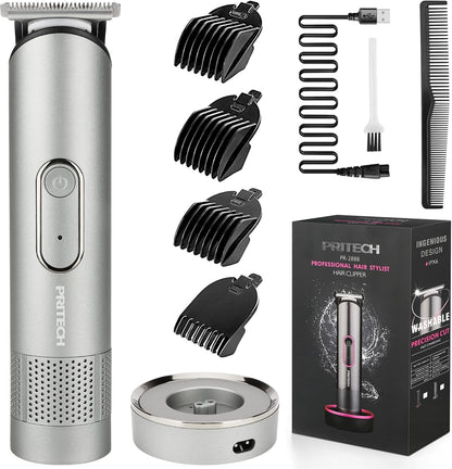 PRITECH beard trimmer for men front view showcasing the nebula gray finish and ergonomic handle