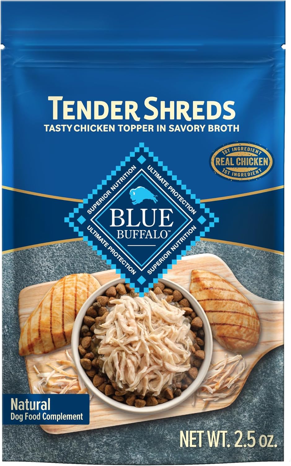Blue Buffalo Tender Shreds Tasty Chicken Topper and Beef & Chicken Topper Natural Dog Food Complement, 2.5-oz. Pouch, 12-Count Variety Pack - Image 11