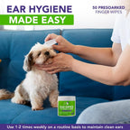 Graphic showing how to use Pumbler pet ear wipes on cat